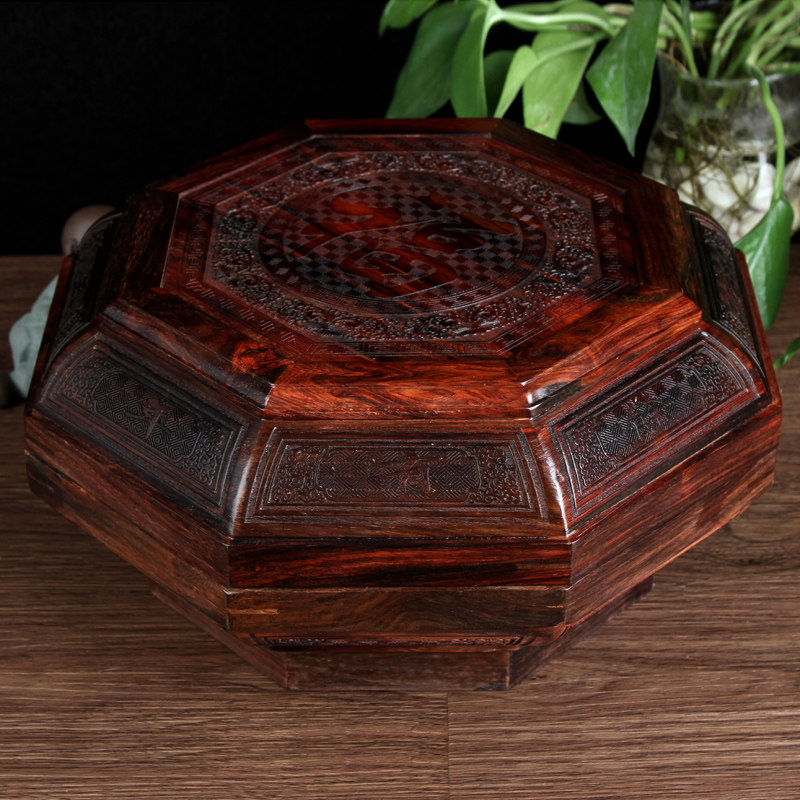 【福】大红酸枝福字果盘 色泽深沉 雕工精细 实用大气