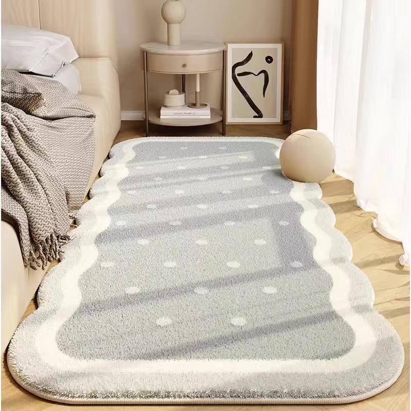 奶油风主卧室床边地毯不规则异形仿羊绒地垫可机洗客厅沙发茶几毯