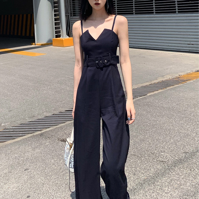 一折吊带阔腿裤