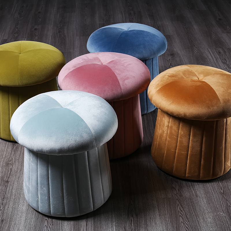 北欧沙发凳客厅坐墩布艺圆凳蘑菇矮凳卧室艺术板凳家用换鞋小凳子