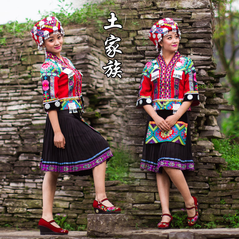 土家_妈汝原创女装土家族少数民族服装服饰西兰卡普图案短裙套装g113