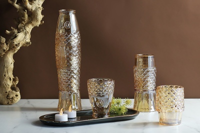 出口西班牙创意锦鲤鱼造型透明玻璃杯套装可堆叠水杯水具家用礼品