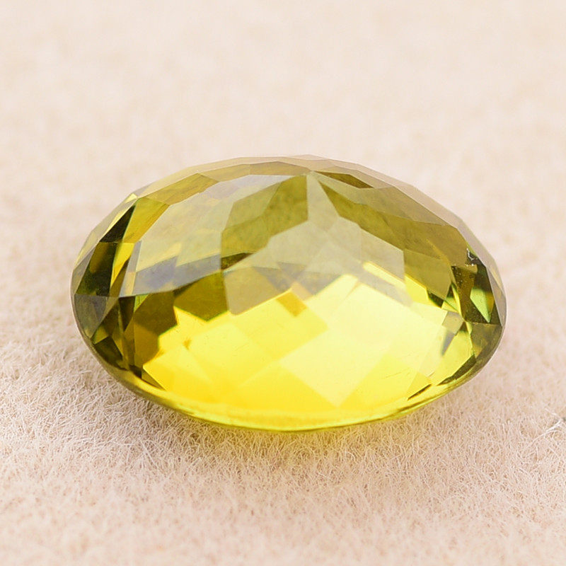 4.27克拉 天然全净黄绿碧玺椭圆戒面 一流切工 火彩好