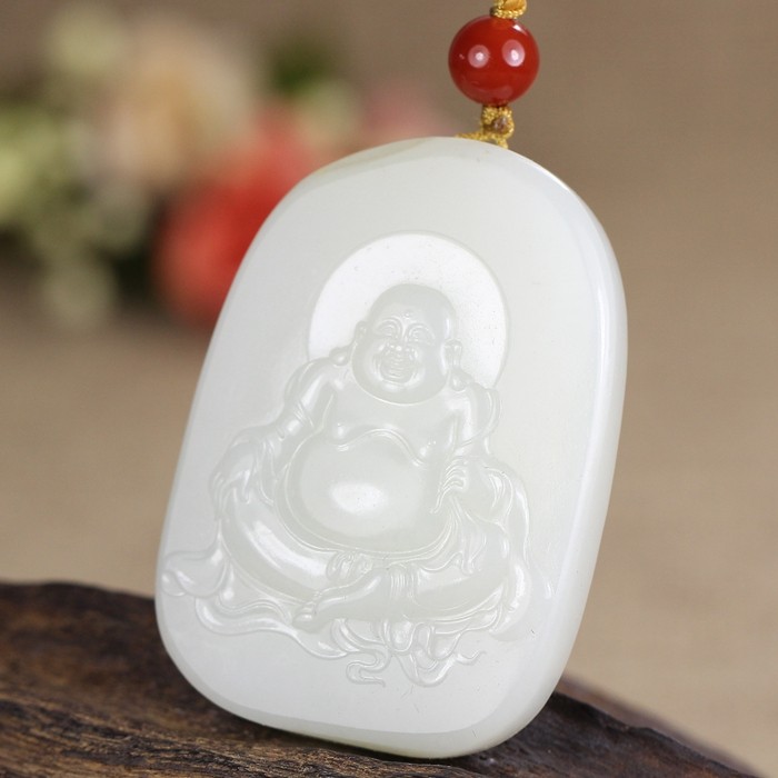 玉雕名家哈丽 和田玉白玉弥勒佛挂件 50.71克 db190
