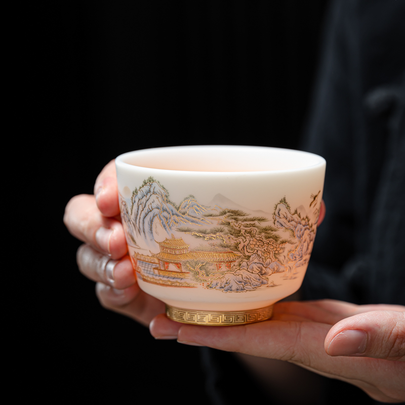 素烧陶瓷主人杯喝茶杯个人专用高档单杯羊脂玉白瓷功夫茶杯礼盒装