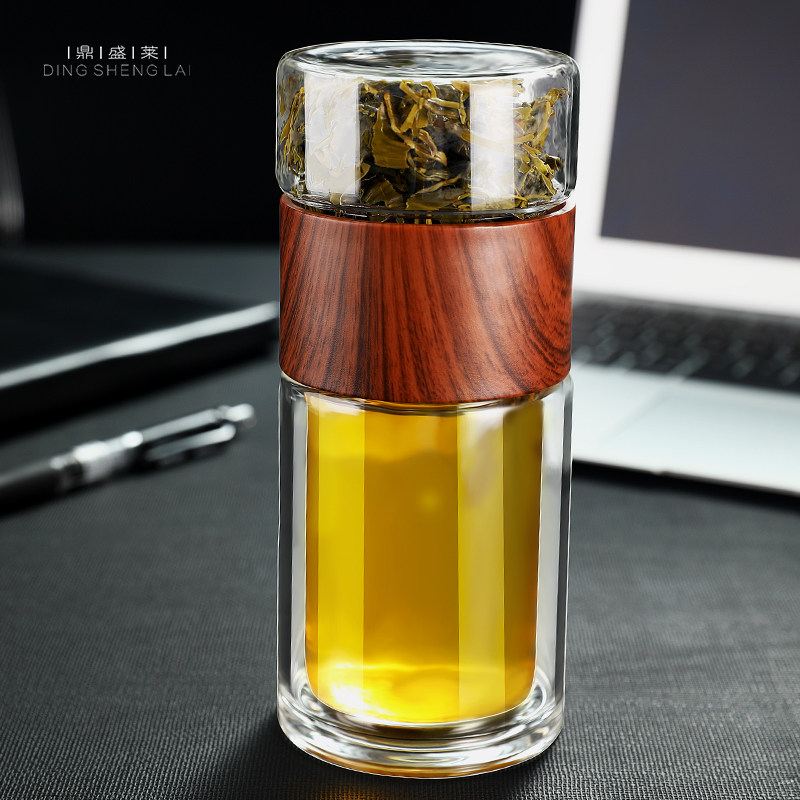 玻璃杯水杯加厚双层隔热茶水分离泡茶杯家用便携高档花茶杯子茶杯