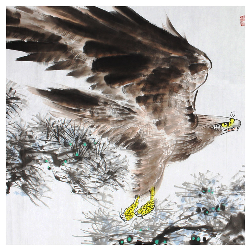 袁峰《大展鸿图 3》国画鹰横幅 一元拍