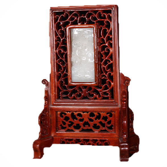 【收藏级】和田玉白玉江南春色屏风摆件1177克 送底座