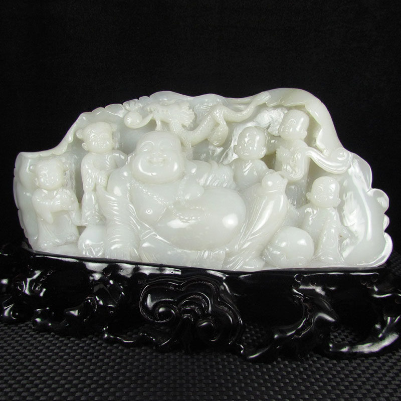 【超白重器】大件和田玉 五子闹佛大摆件 4385克