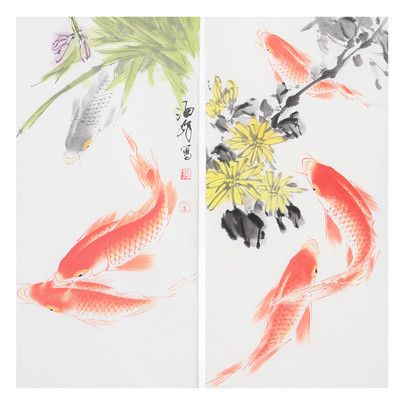 【即刻拍】孙海峰《四条屏》当代中国水墨鲤鱼名家