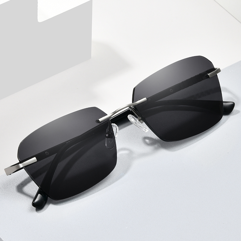 2022新款无框太阳镜男近视墨镜可配度数纯钛镜框遮太阳光变色眼镜