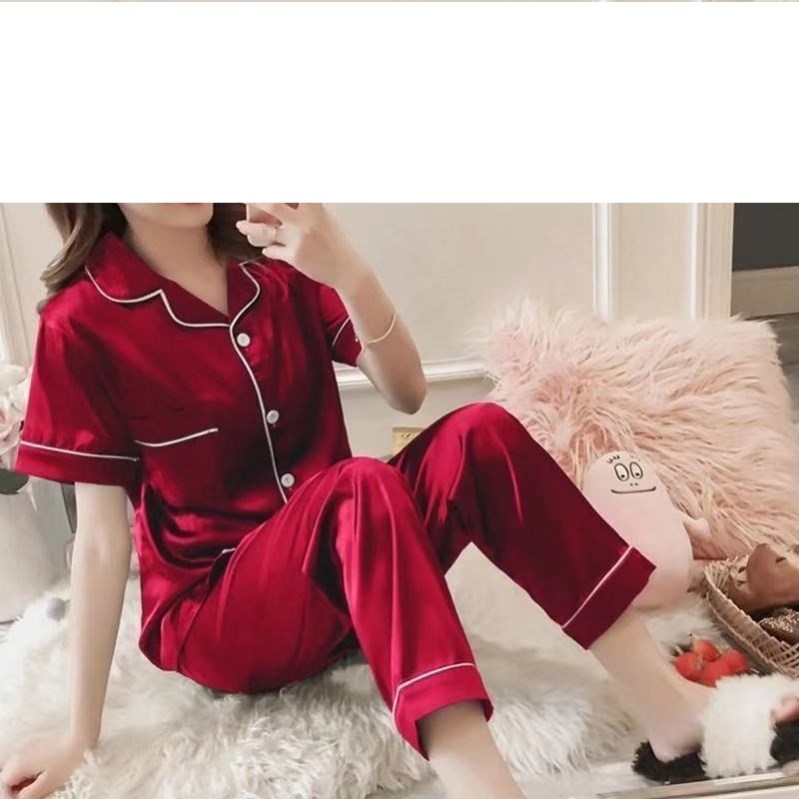 睡衣女夏丝绸短袖长裤睡衣套装冰丝女士韩版大码薄款春秋季家居服在类目 女士内衣/男士内衣/家居服, 睡衣/家居服套装中 - 来自Buy2taobao.com提供专业的淘宝代购服务