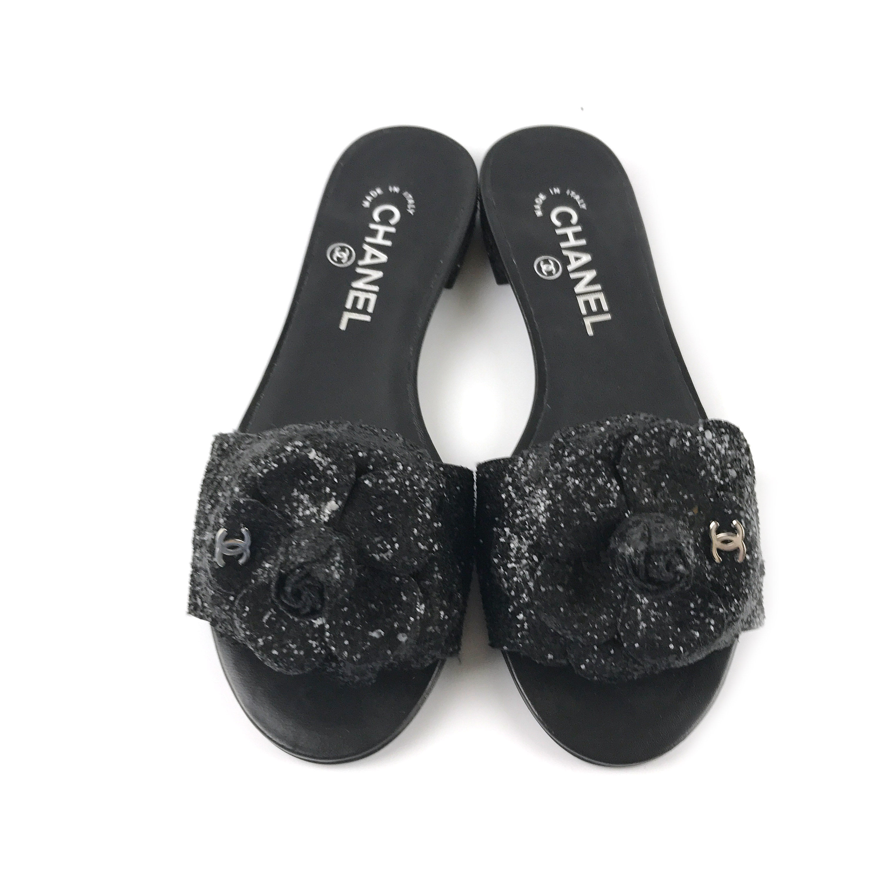 [9.8新]香奈儿chanel女士拖鞋37码黑色牛皮1106