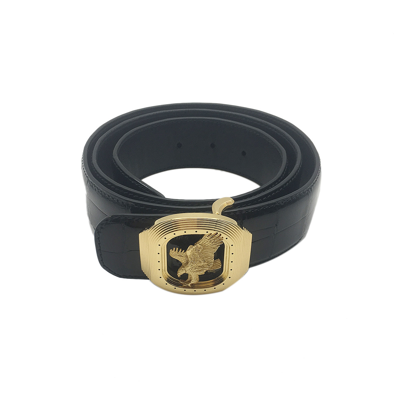 [9.9新]史蒂芬stefanoricci男士腰带金头黑色鳄鱼皮 100码