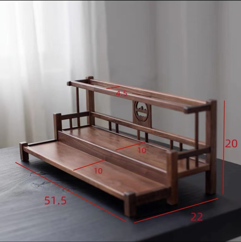 北美黑胡桃实木茶具茶杯架茶壶茶杯收纳架桌面展示博古架置物架子