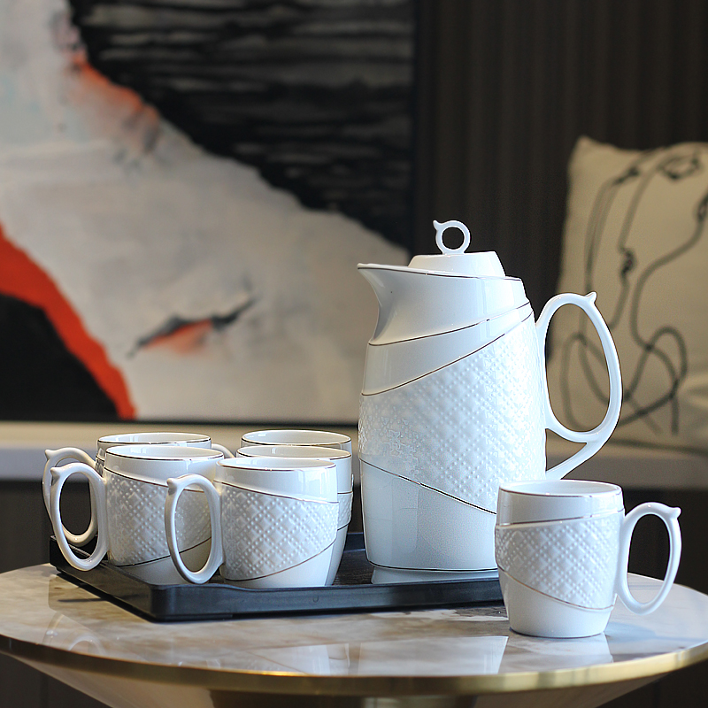 轻奢欧式陶瓷水具套装家用茶杯现代大容量家用水杯带托盘北欧杯具
