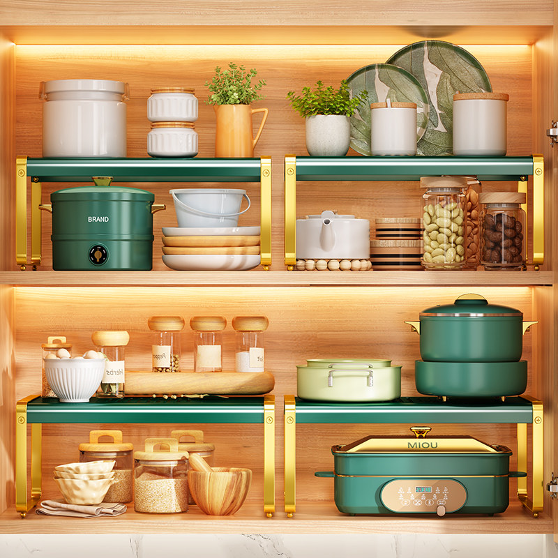 橱柜内分层架柜内厨房隔板隔断书桌台面可伸缩杯子碗碟收纳置物架