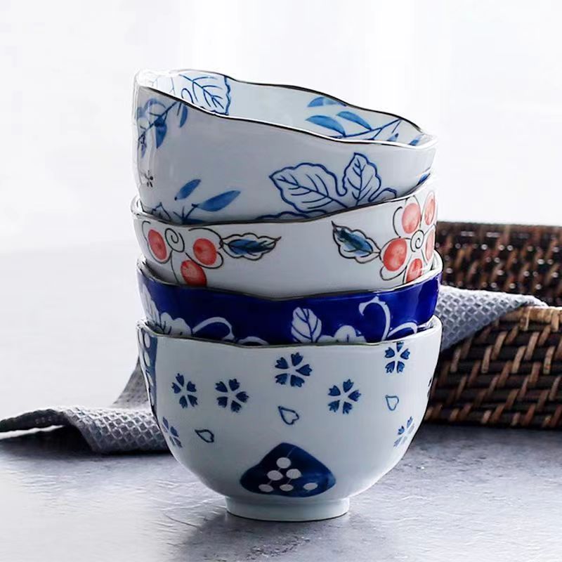日式釉下彩新款陶瓷碗家用创意好看的吃饭碗面碗个性春夏秋冬套装