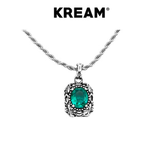 KREAM S925纯银复古做旧绿宝石吊坠男嘻哈女同款项链锁骨毛衣链