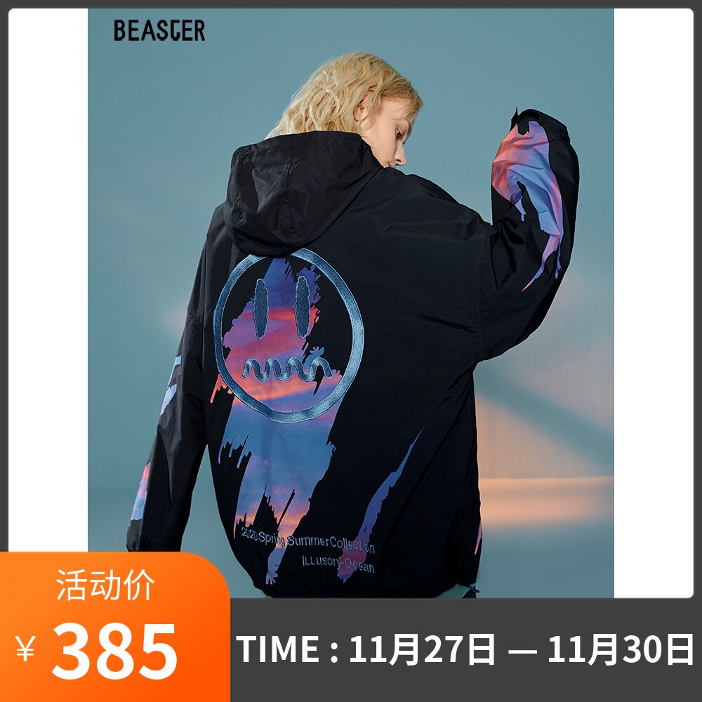 beaster恶魔鬼脸2020年春季夹克男情侣数码印花连帽宽松绣花外套