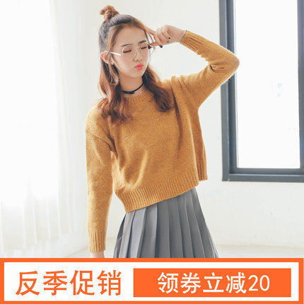 秋冬季复古学院风短款百搭韩版宽松软妹学生小清新套头毛衣女甜美