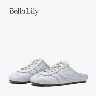 BellaLily2024夏季新款德训半包拖鞋女外穿小白鞋无后跟平底鞋子