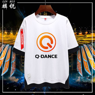 猎头者hardstyle Q-Dance电音DJ假两件短袖T恤衫男女五分袖半中袖