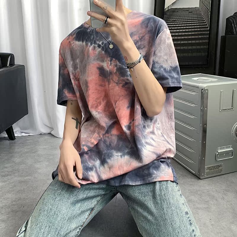 Gradient color Short sleeved T-shirt Chaopai Trend clothes ins Ultra-fire cec Easy Versatile tie-dyed Elbow sleevein the Men's clothing, T-shirt category - from Buy2taobao.com to provide professional Taobao agent buy service
