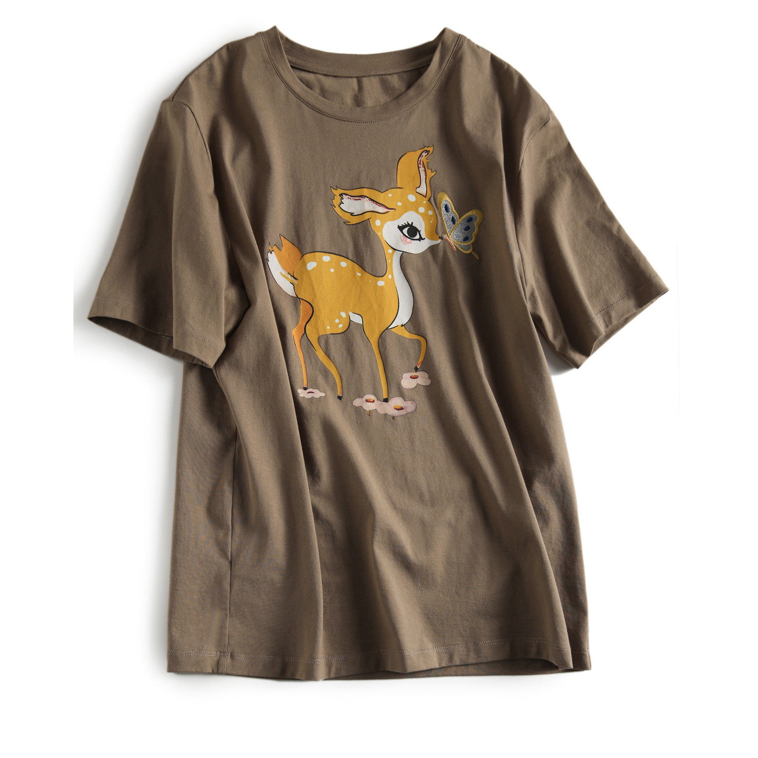 の笑涵阁小鹿斑比刺绣印花 全棉短袖t恤女夏季新款ins tx392019mg