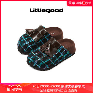 【新品】littlegood复古格子拖鞋女2024新款外穿百搭勃肯包头拖鞋