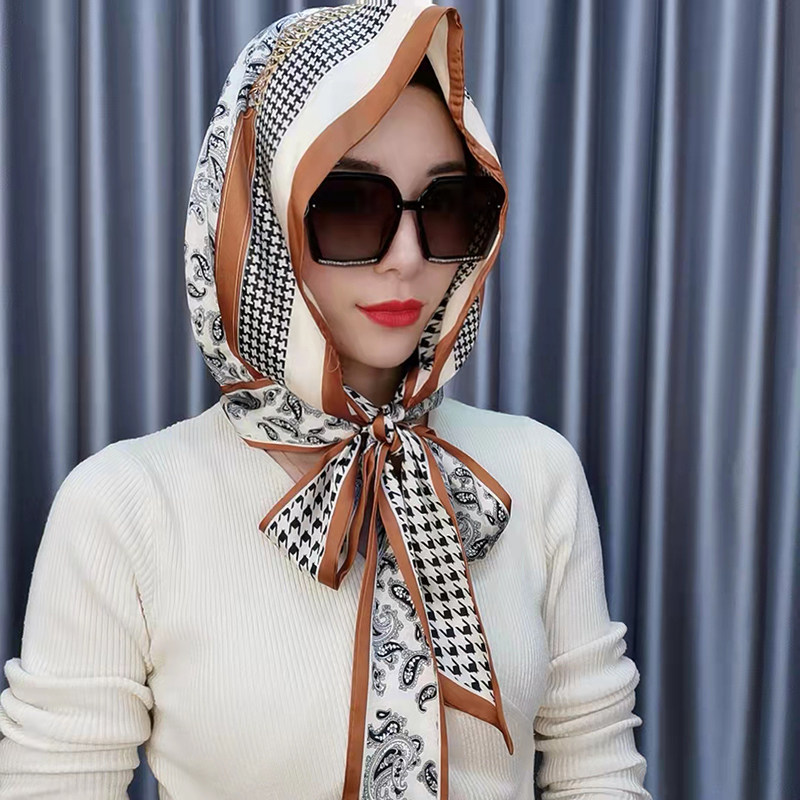 头巾女士夏季新款包头套遮阳薄款缎面时尚小方巾帽子领巾防晒丝巾