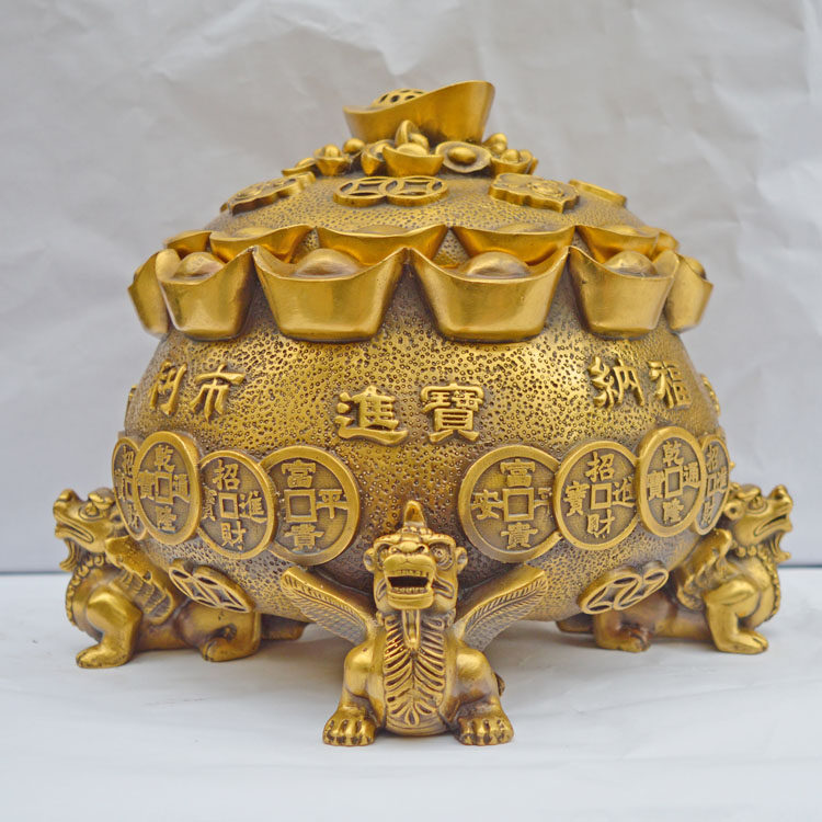开光纯铜聚宝盆摆件貔貅元宝香炉檀香炉招财利市开业礼工艺品家居_不