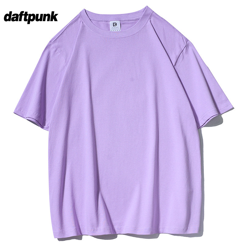 浅紫色重磅200g纯棉短袖t恤女夏季纯色宽松半袖打底衫上衣男女ins