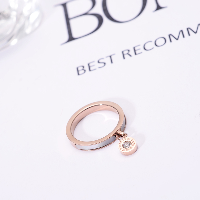 日韩版天然贝壳戒指女款时尚玫瑰金 欧美食指环戒子潮人钛钢饰品