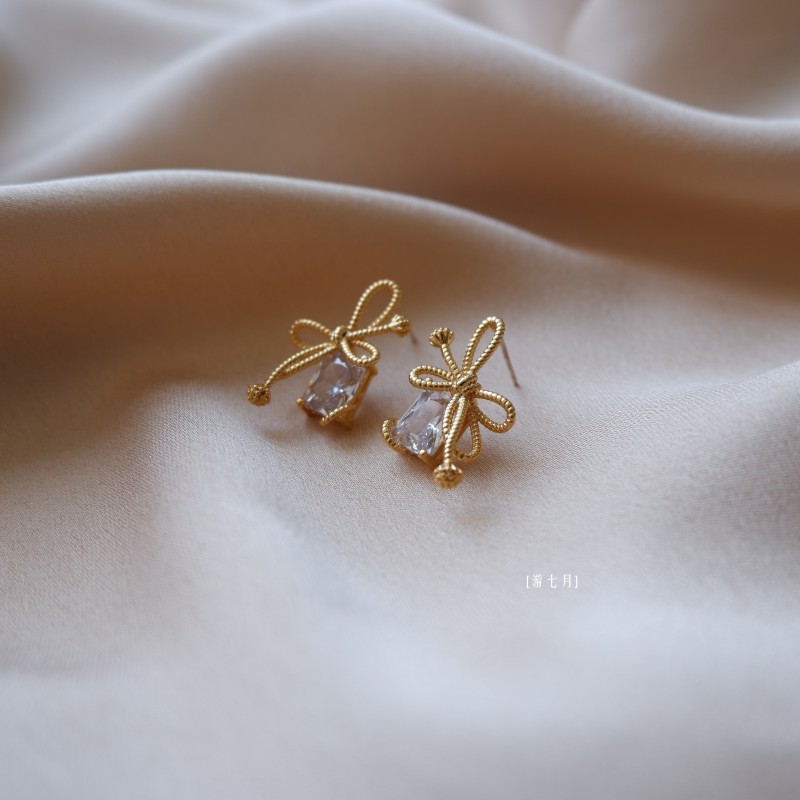 [游七月]超闪锆石绳结造型耳饰优雅百搭设计感耳钉银针时尚耳环