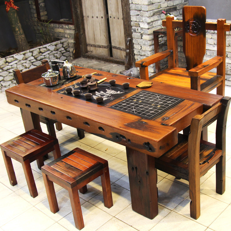 老船木茶桌椅组合全实木中式客厅茶台户外阳台小茶几原生态喝茶桌