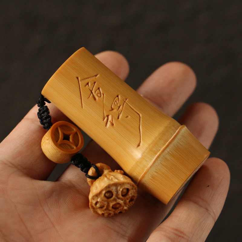 精品名家书文纯手工雕刻天然实心竹手把件竹雕刻字老玉竹把玩小件