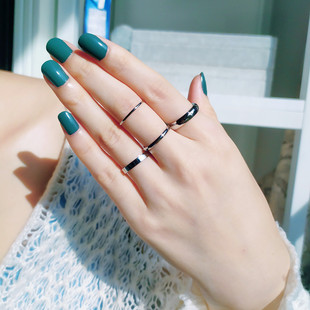 Huo Ting日韩小众设计冷淡风不褪色银色细指环 女光面叠戴素戒指