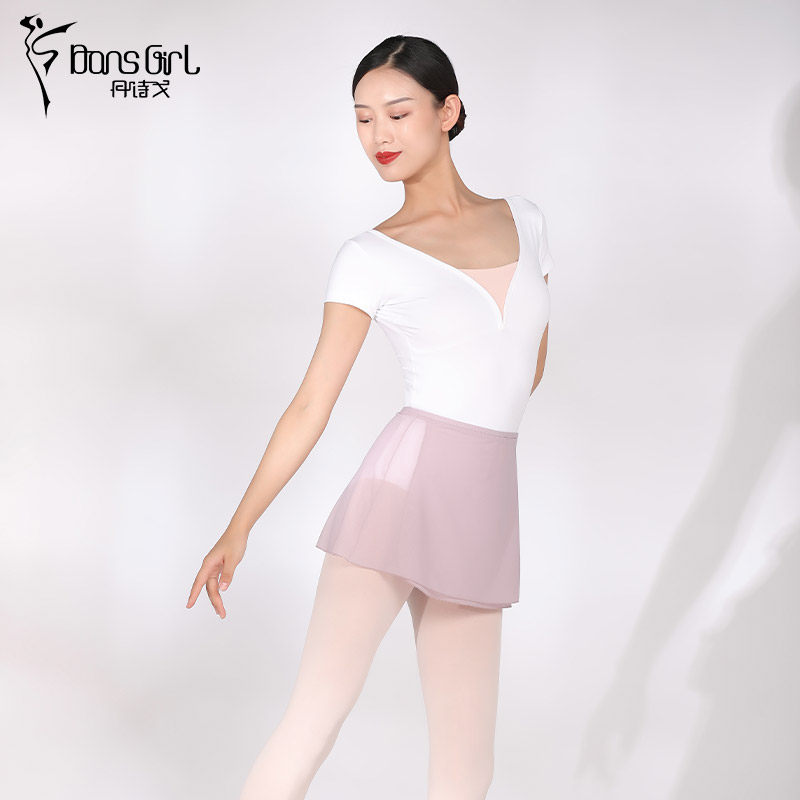 丹诗戈芭蕾舞鸡心领收腰款短袖体服形体训练成人女艺考基训连体服