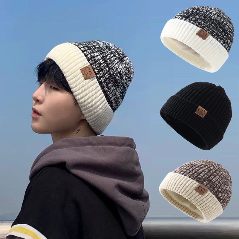 帽子男士冬天加绒保暖防风线帽针织帽男潮毛线帽男生棉帽男款冬季