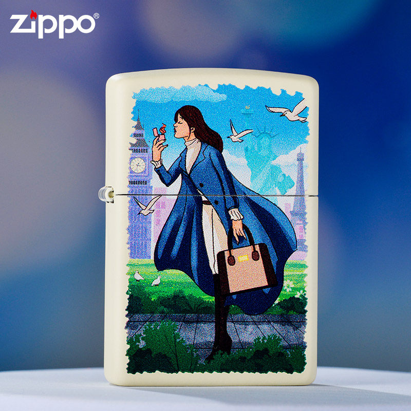 zippo官方授权店正品打火机限量版风中女郎送男朋友火机带礼盒