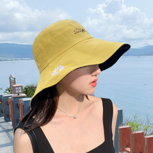 双面渔夫帽女夏天日系遮脸韩版百搭小雏菊遮阳大沿太阳防晒帽子潮
