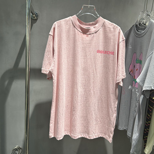 新款时尚百搭韩版慵懒风宽松半袖t恤粉红色上衣中长款纯棉体恤夏