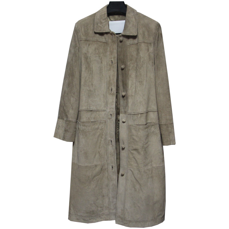 白菜价清仓反绒复古猪皮真皮皮衣女修身长款风衣外套大衣大码女装