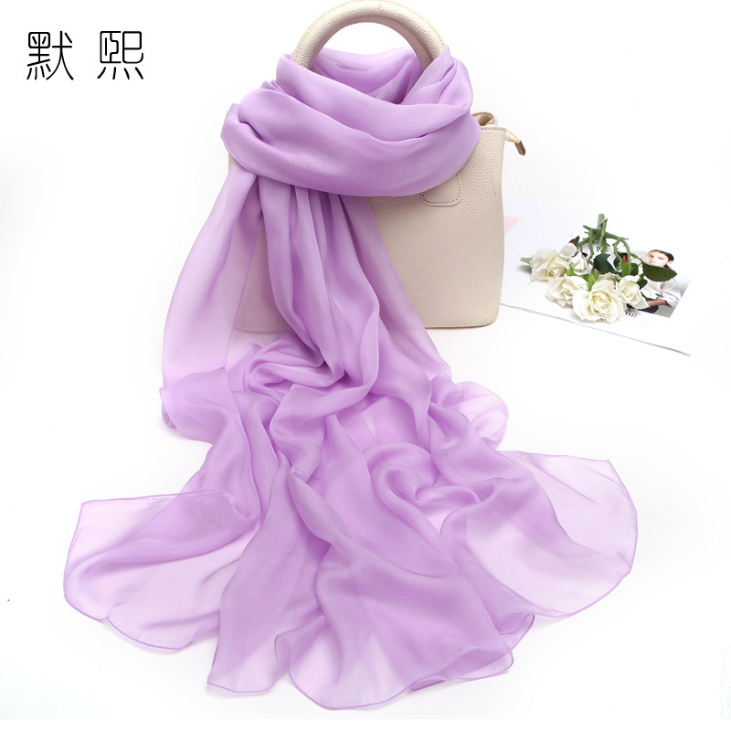 杭州丝绸围巾紫色真丝丝巾女百搭春秋桑蚕丝围巾夏季防晒薄款纱巾