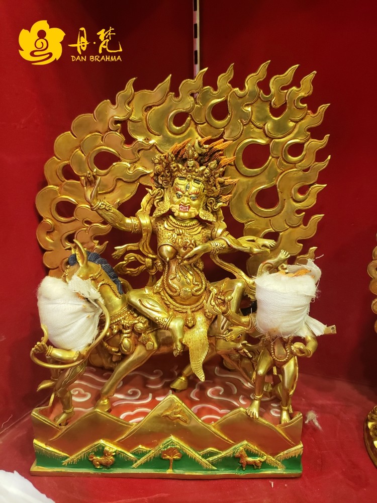 尼泊尔全鎏金精品吉祥天母佛像纯手工班达拉姆毛高西藏古代铜雕