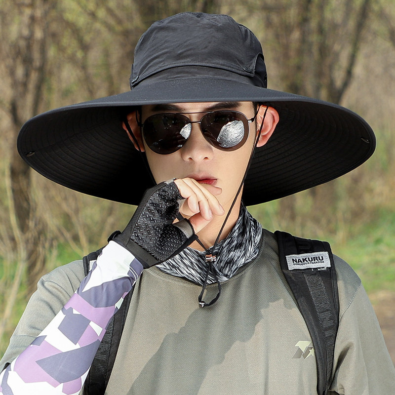 防晒帽男夏季防紫外线钓鱼帽户外遮阳迷彩帽大沿透气渔夫帽太阳帽