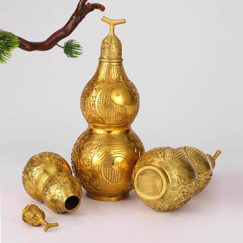 葫芦摆件开盖铜八l卦开口空心纯铜家居客厅玄关挂件大号办公室招