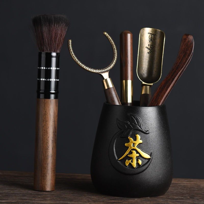 高端茶具件子黑檀k实木六君子装茶工具6君套配件茶道套泡茶夹奢华