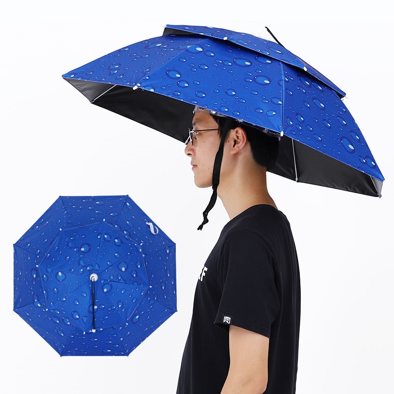 高端帽头戴伞h防雨遮阳防紫外外户线垂钓旅游子帽伞双层头顶钓奢